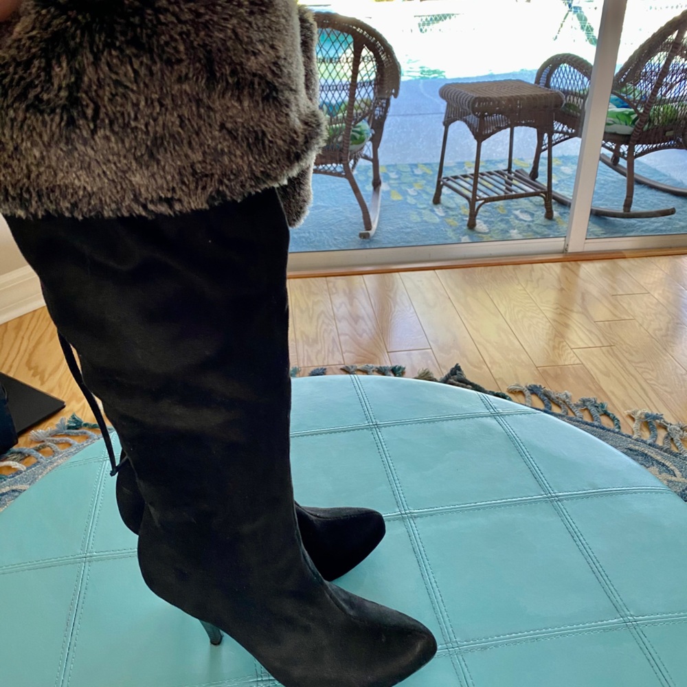 Knee high-roll down or up faux fur trimmed boots